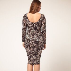 NWT Asos Midi Bodycon Dress Leopard Animal Print Sexy Fitted Stretch XS 2 Cute